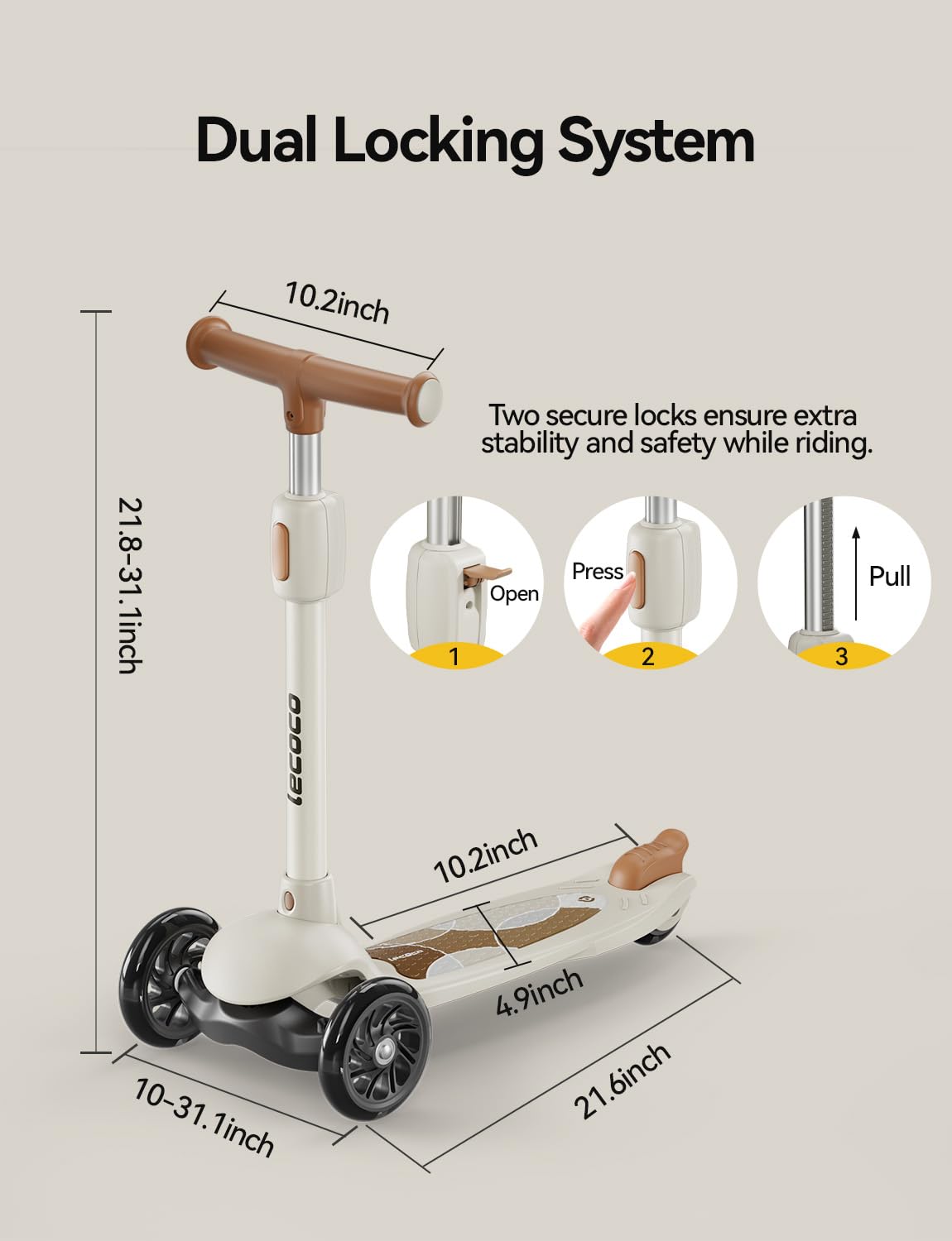 Kick Scooter for Kids Ages 2-14, 3 Wheel Scooter Adjustable Height Foldable Design, 3 LED Light Wheels, Rear Brake, Extra Wide Non-Slip Deck Kid Scooters for Boys and Girls