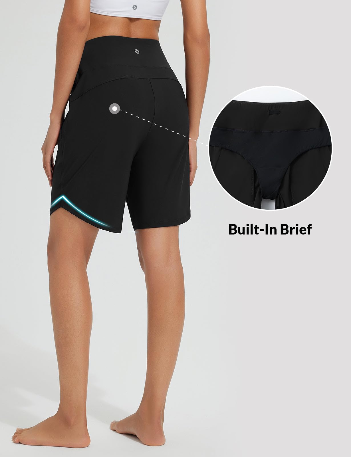baleaf Long Board Shorts for Women Swimming High Waisted Swim Shorts Tummy Control Quick Dry Bathing Suit Shorts UPF 50+ with Liner Black L