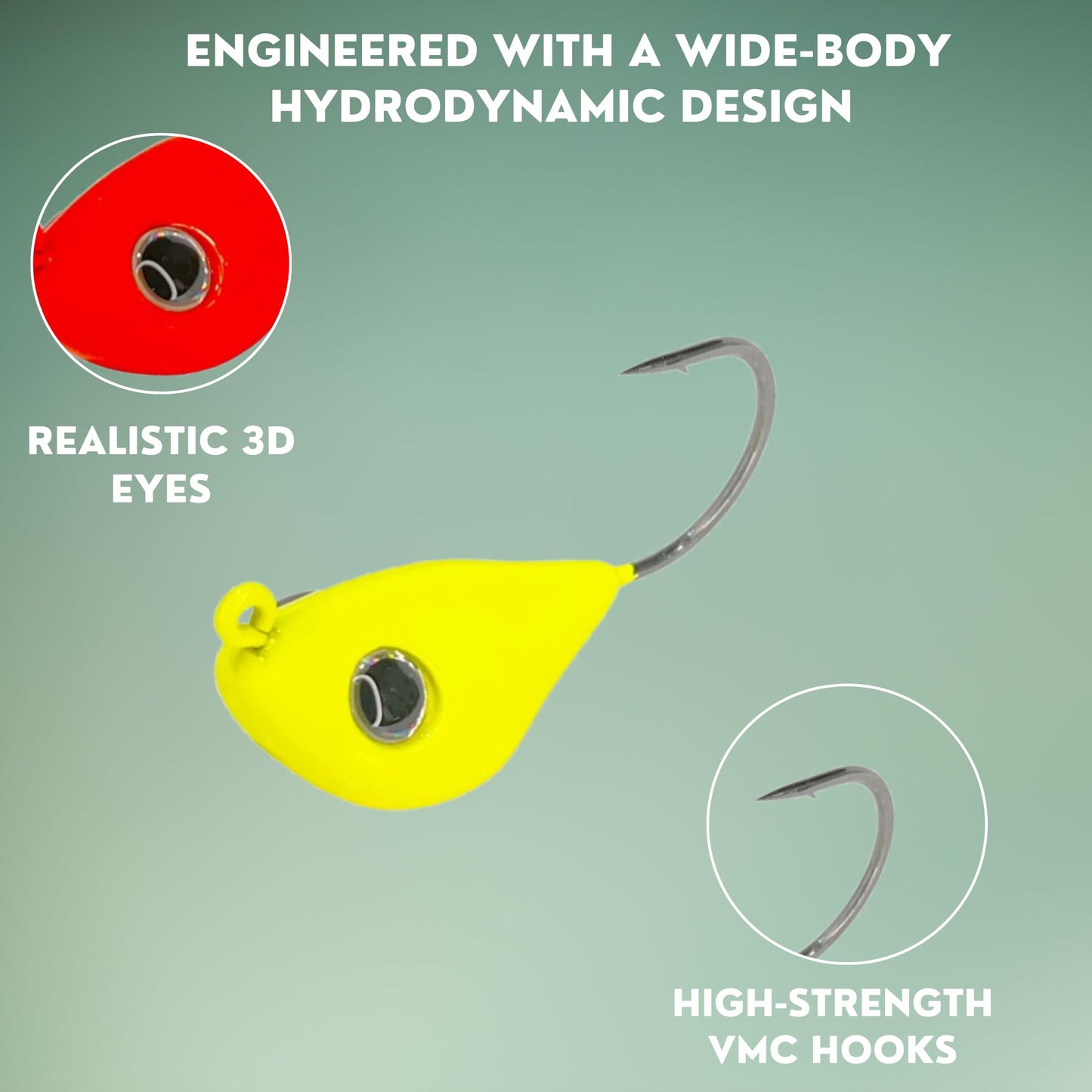 Rock Bottom Jigs™ - 0.5 oz, Chartreuse Glow, Premium Saltwater Fishing Jig for Blackfish (Tautog), Sheepshead, Grouper - Wide-Body Design for Less Snag - VMC Hooks & Durable Construction - 2 Pack