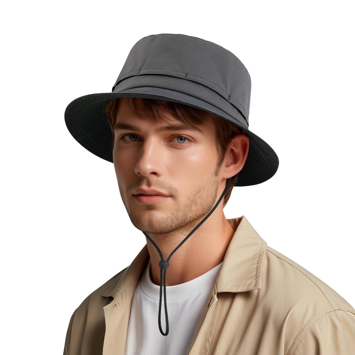 FEINION Men Hat Breathable Sun Hat Men Women Outdoor Bucket Hat (Dark Grey)