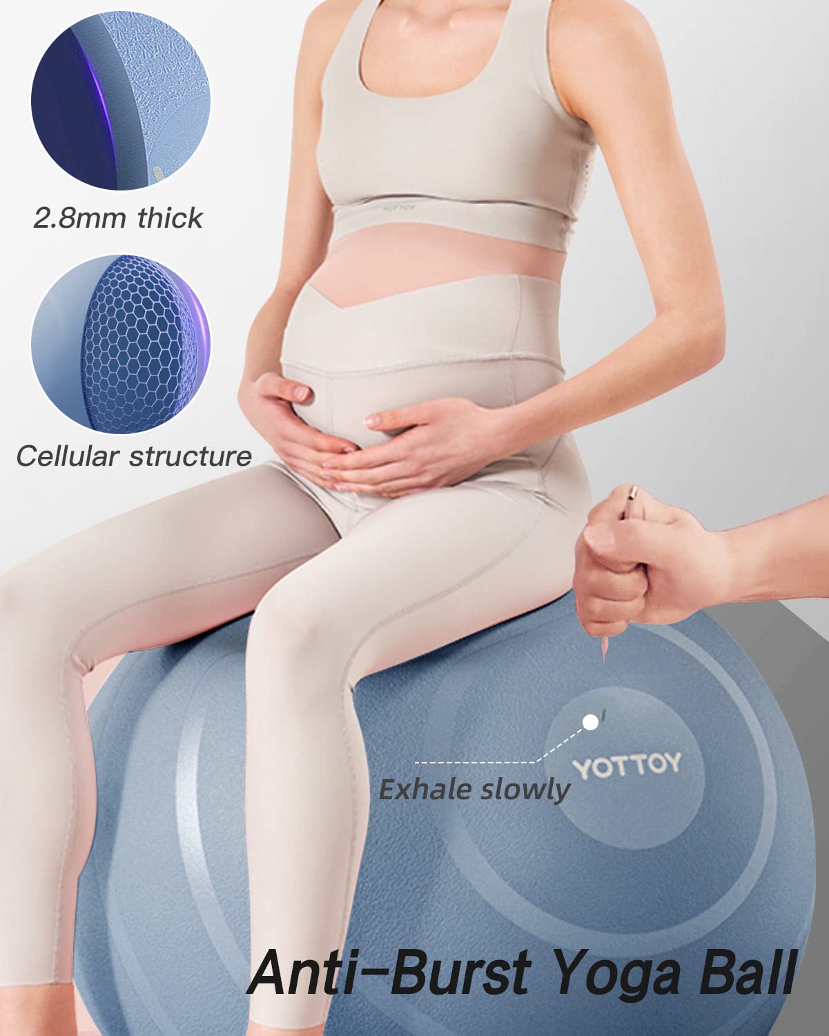 YOTTOY Anti-Burst Exercise Ball for Working Out, Yoga Ball for Pregnancy,Extra Thick Workout Ball for Physical Therapy,Stability Ball for Ball Chair Fitness with Pump (Blue)