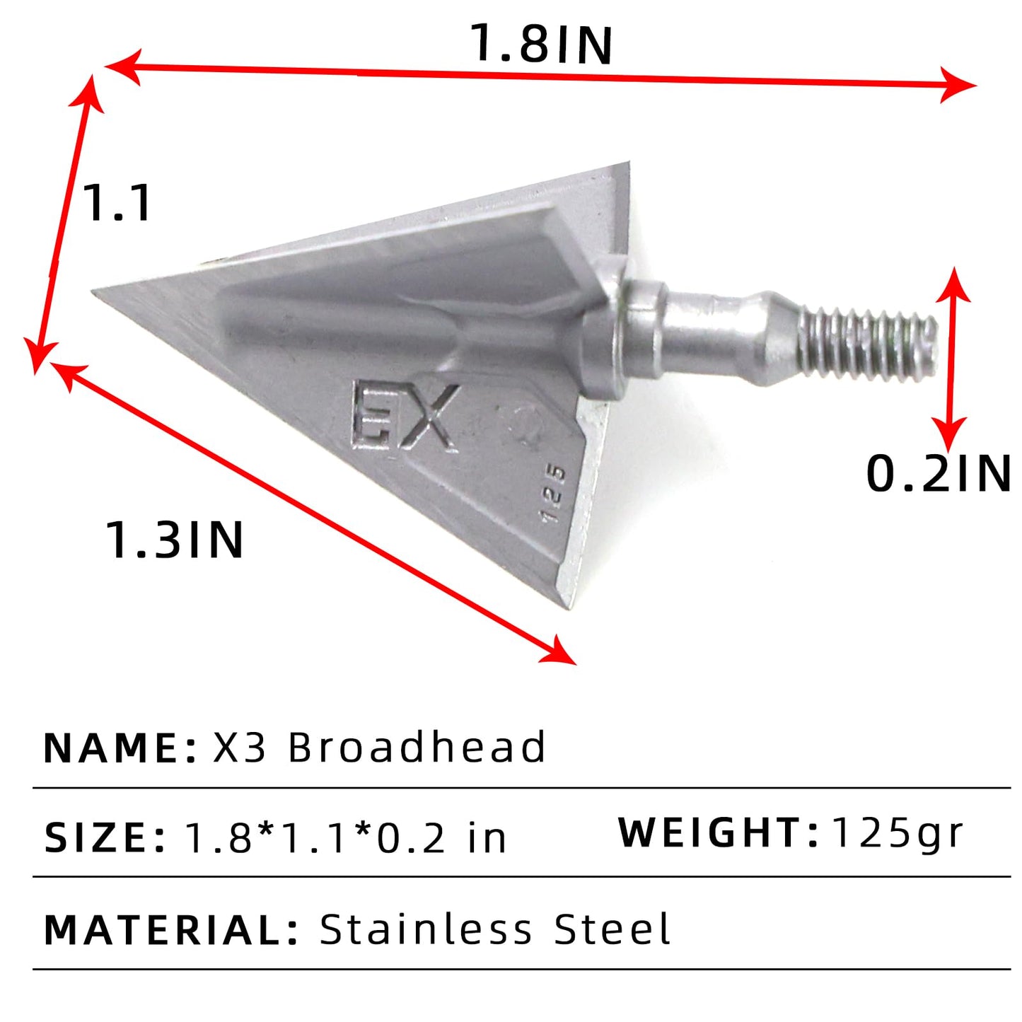 MOYJ 6 pcs/Box Broadhead Fixed Blade Arrow Tips Archery Crossbow and Compound Bow Outdoor Screw-in Hunting Tips Different 100/125 Grain Arrowhead （only Broadhead ） (x3-125gr)