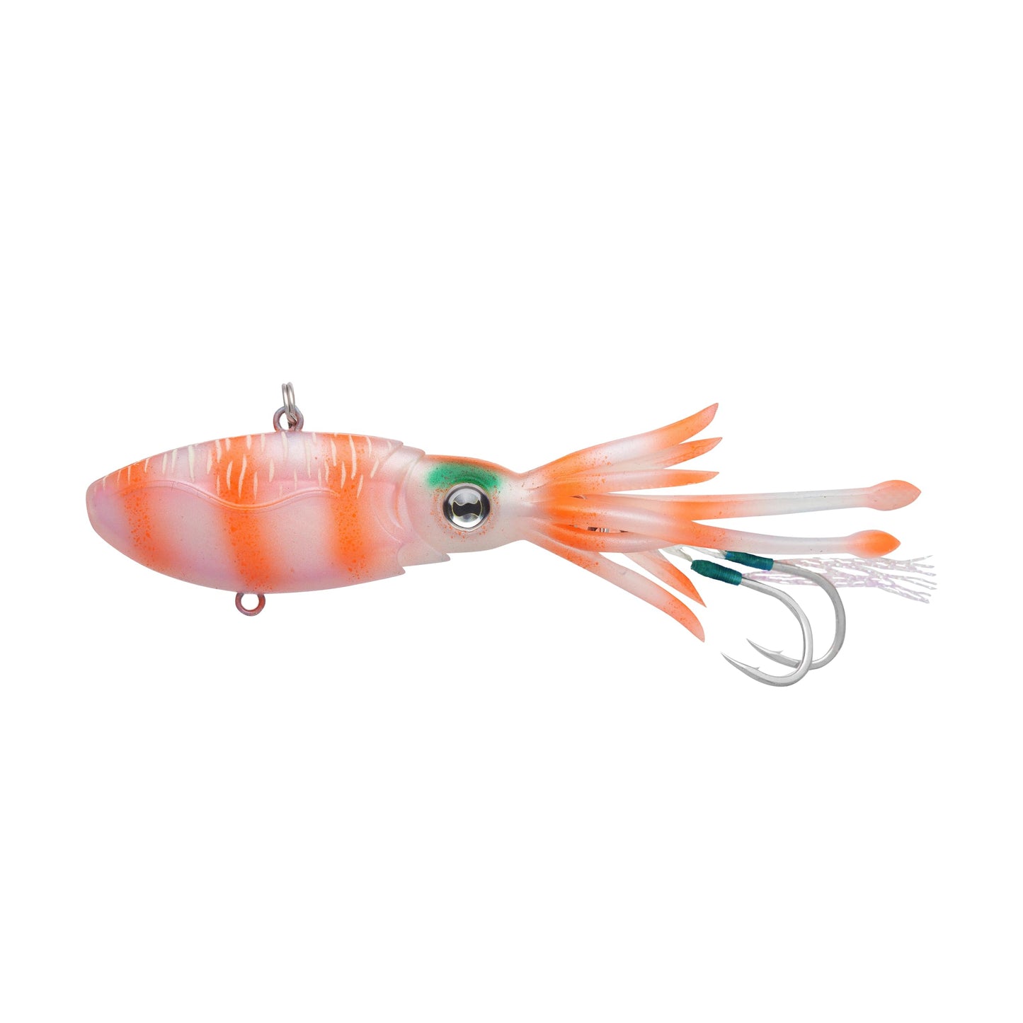 Nomad Design Squidtrex Patented Vibrating Fishing Lure- Scent Added TPE Soft Plastic Lure for Saltwater w/Strong BKK Assist Hooks, Fishing Bait that Catches Many Species, 130mm, 3 1/4oz- Orange Tiger
