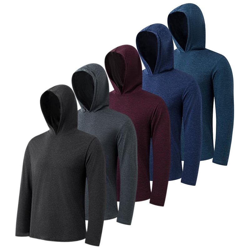 OAKVON 5 Pack Men's Lightweight Pullover Hooded Tees – Long Sleeve Sweatshirts for Gym, Running, Fishing