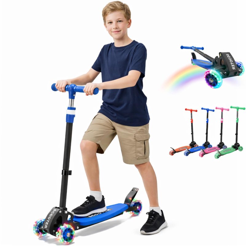 Kick Scooter for Kids Ages 6-12, Stable 3 Wheel Kids Scooter with LED Light-Up Wheels, 3 Adjustable Heights, Lean-to-Steer, Foldable, 6" Extra Wide Deck for Boys and Girls Gifts
