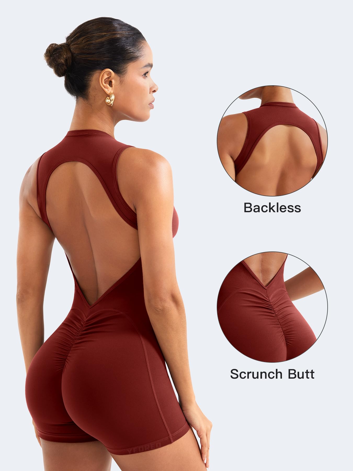 YEOREO Backless Workout Jumpsuits Women One Piece Sleeveless Jumpsuit with Pads Tessia Scrunch Butt Yoga Romper Red L