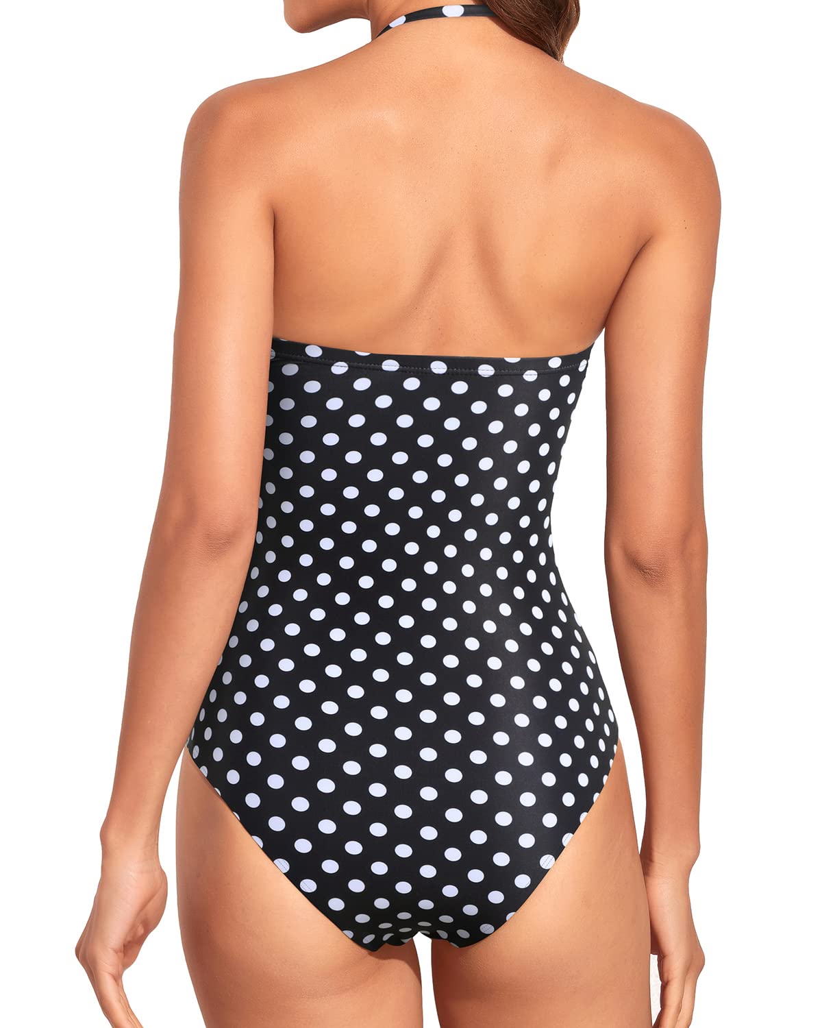 Women Tummy Control One Piece Swimsuits Strapless Swimwear Black Dot 18W