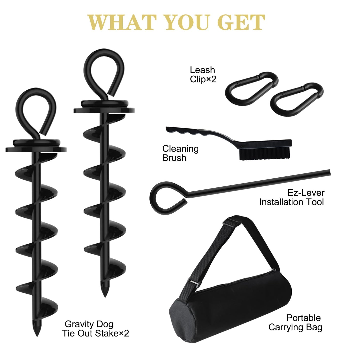 Eurmax USA 2-Pack Heavy Duty Dog Tie Out Stake, No-Tangle In Ground Anchor Runner for Large Dogs up to 210 Lbs - Perfect for Yard, Beach and Camping (Medium,Black)