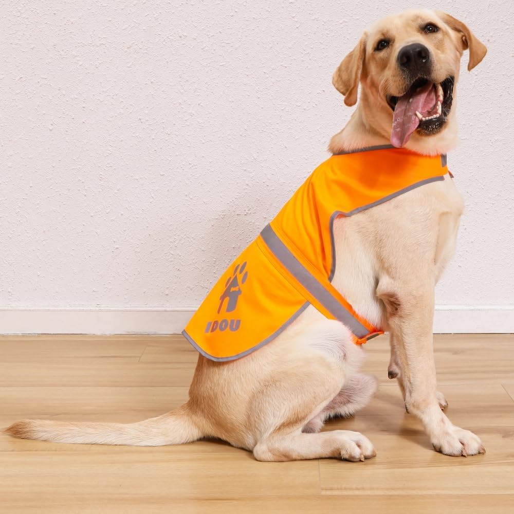 IDOU Orange Reflective Dog Safety Vest - High Visibility for Walking, Jogging & Training - Size XS