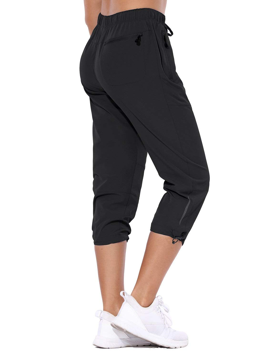 baleaf Women's Hiking Cargo Capris Outdoor Lightweight Water Resistant Pants UPF 50 Zipper Pockets Black Size L