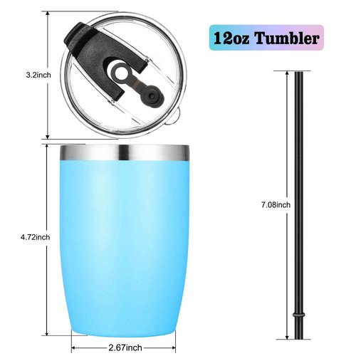 VEGOND Stainless Steel 12 oz Tumblers bulk Vacuum Insulated Double Wall Travel Tumbler with Lid and Straw Reusable Tumbler,Sky Blue 12 pack