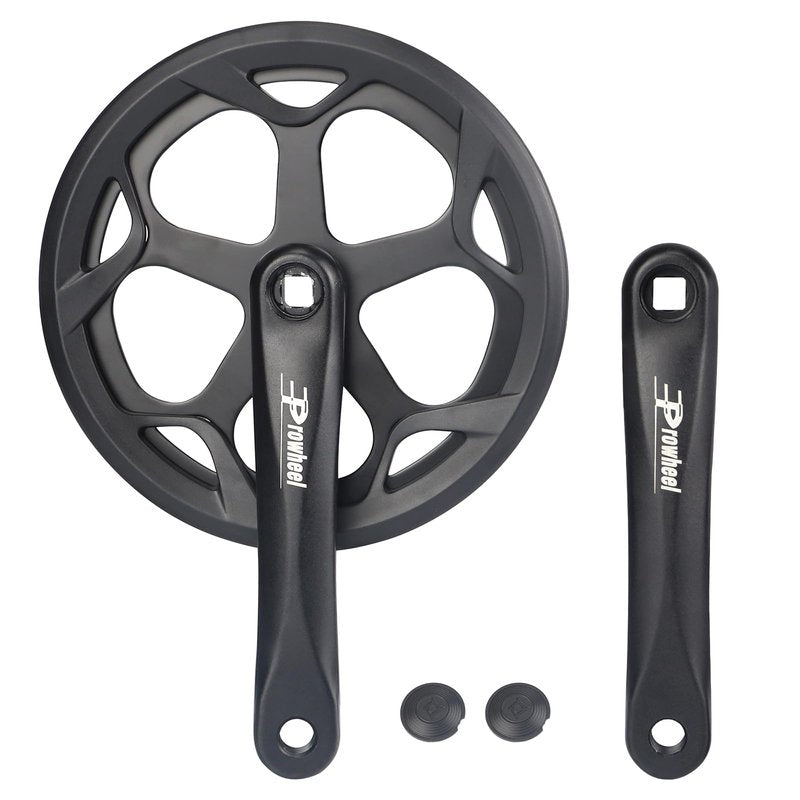 Prowheel E Bike/ Bike Crankset 1 Piece/Single 48T/52T Steel Chainring with Double Chain Cover 170mm Aluminium Alloy Arm for Single Speed and 6/7/8 Speeds Electric Bike,Bicycles, Folding Bicycle