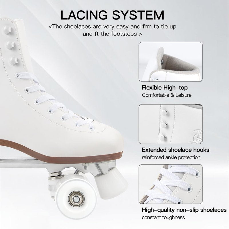Besketo Classic High-top Roller Skates, PU Leather, Four-Wheel, Indoor/Outdoor, Beginner