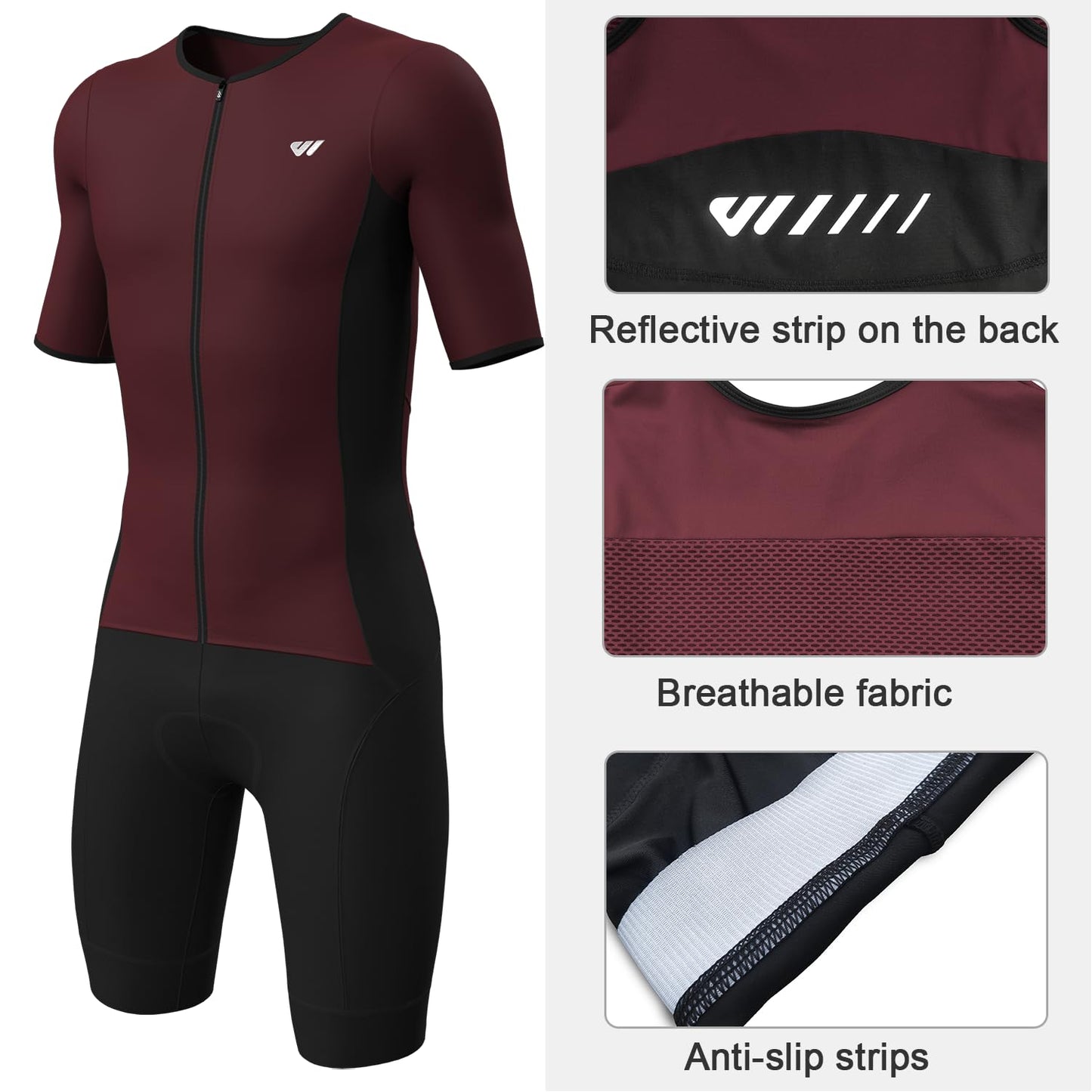 Logas Men‘s Triathlon Suit Trisuit Race Skinsuit Cycling Speed Suit Swimskin Bike Swim Run
