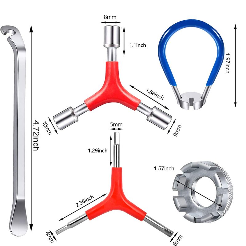 CHIVENIDO Bike Spoke Wrench Set, 7PCS Portable Bicycle Spoke Tool Kit Includes 8 Way Bike Rim Truing Tool, Spoke Key with Rubber Handle, Tire Lever, Y-Type Hex Wrench, Y-Type Socket Wrench