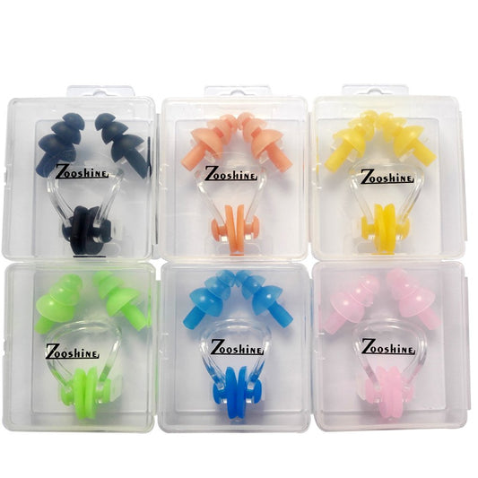 Zooshine 6 Sets Waterproof Silicone Swimming Earplugs Nose Clip Plugs,Ear & Nose Protector Swimming Sets Box Package