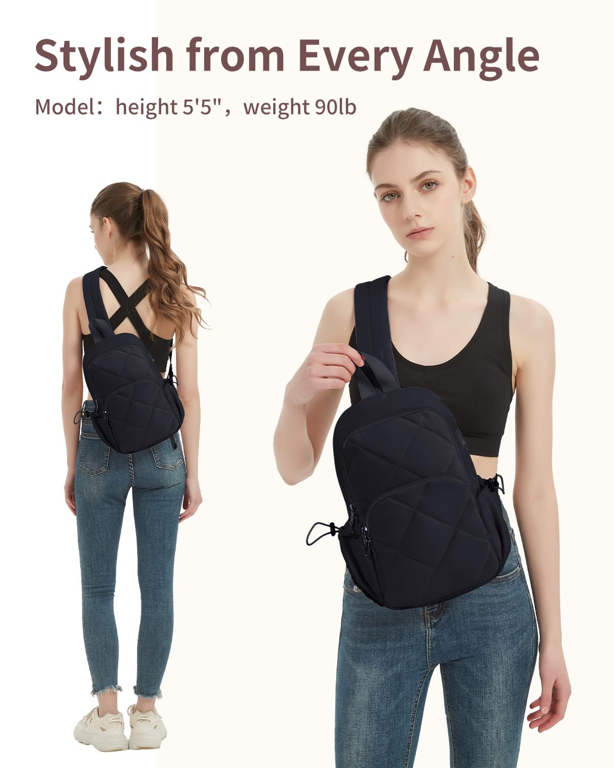 Wandering Nature Sling Bag for Women Lightweight Quilted Crossbody Bag Fits for 11" Tablet with Breathable Back Panel Anti Theft Pocket Padded Strap USB Charge Port, Ideal for Travel, Daily Use