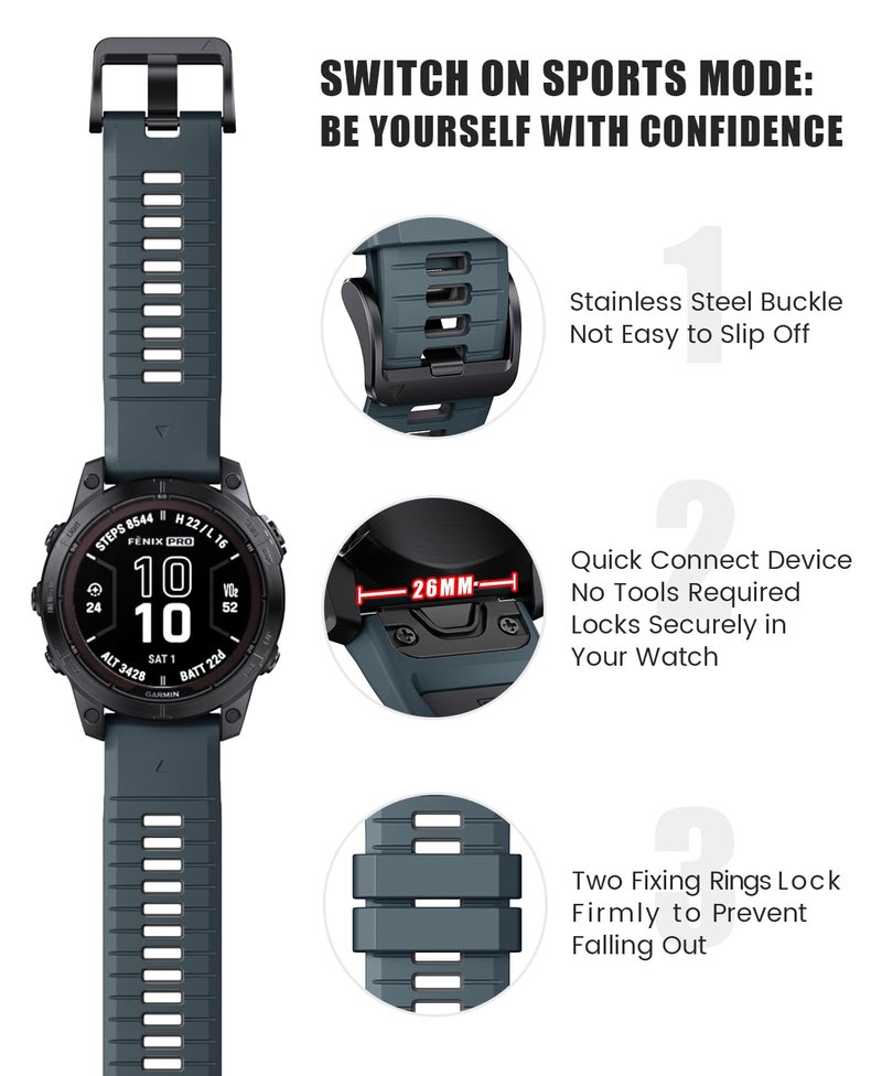 NotoCity for Fenix 7X Pro/6X Pro Band for Fenix 6X Strap Fenix 7X Band 26mm Width Fenix 5X Plus Wristband for Decent Mk2i/tactix Delta/tactix 7 Pro/tactix 7 AMOLED Soft Silicone Watch(Slate-Gray)