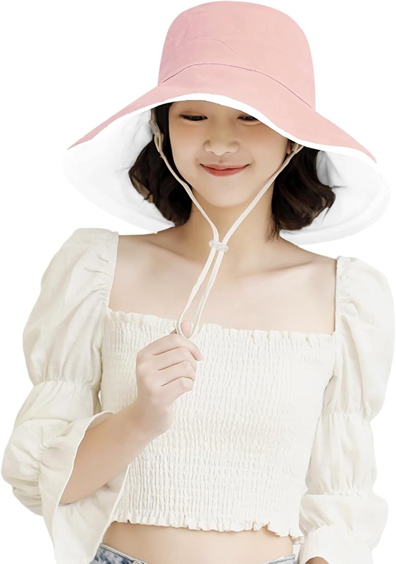 Summer Sun Hat for Women - Wide Brim Reversible Floral Beach Bucket Hat | UV Protection, Foldable Travel Design