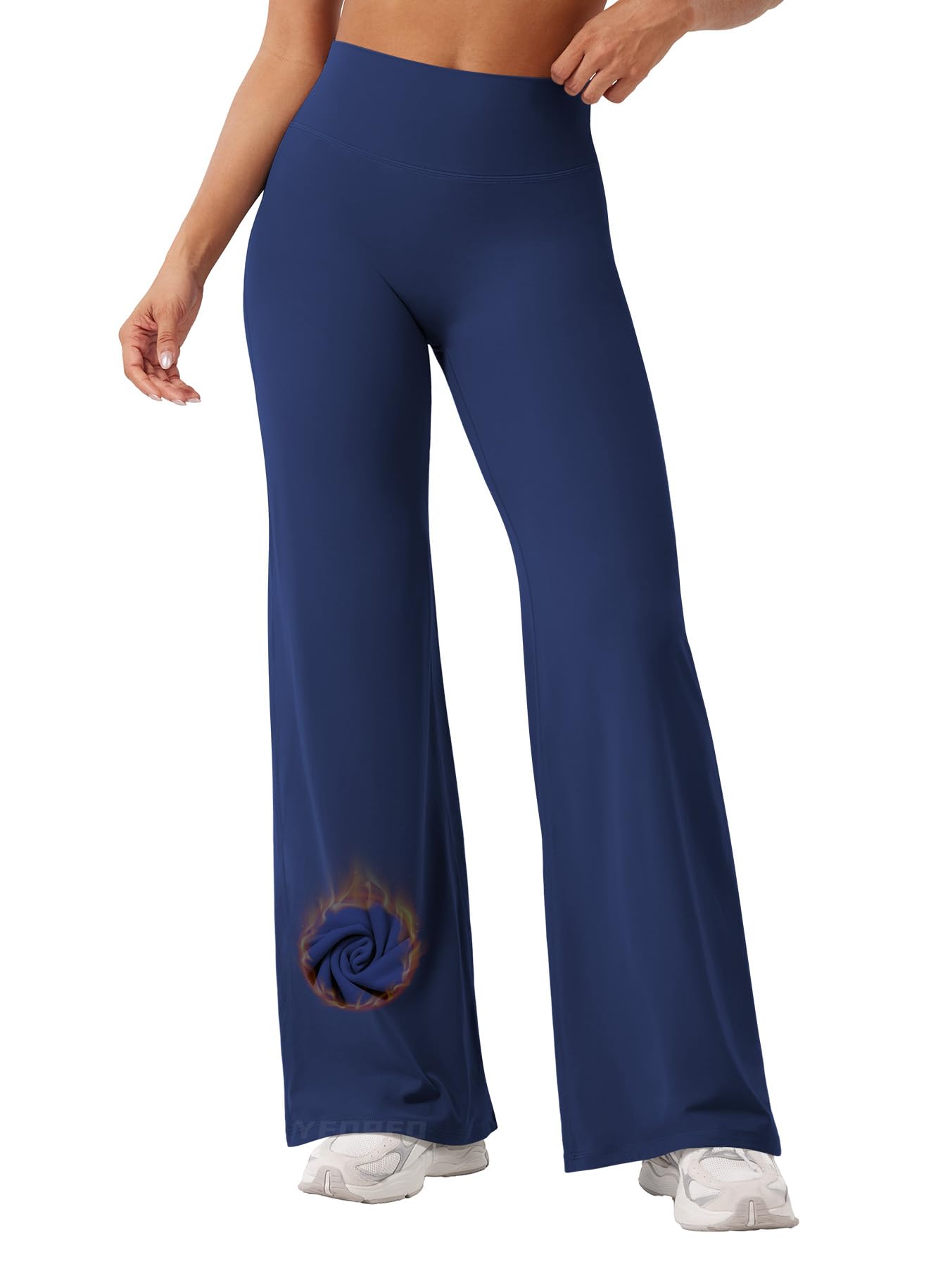 YEOREO Workout Leggings Womens No Front Seam Straight Leggings 31.5" Thin Fleece High Waist Buttery Eddiy Gym Yoga Pants Navy Blue M
