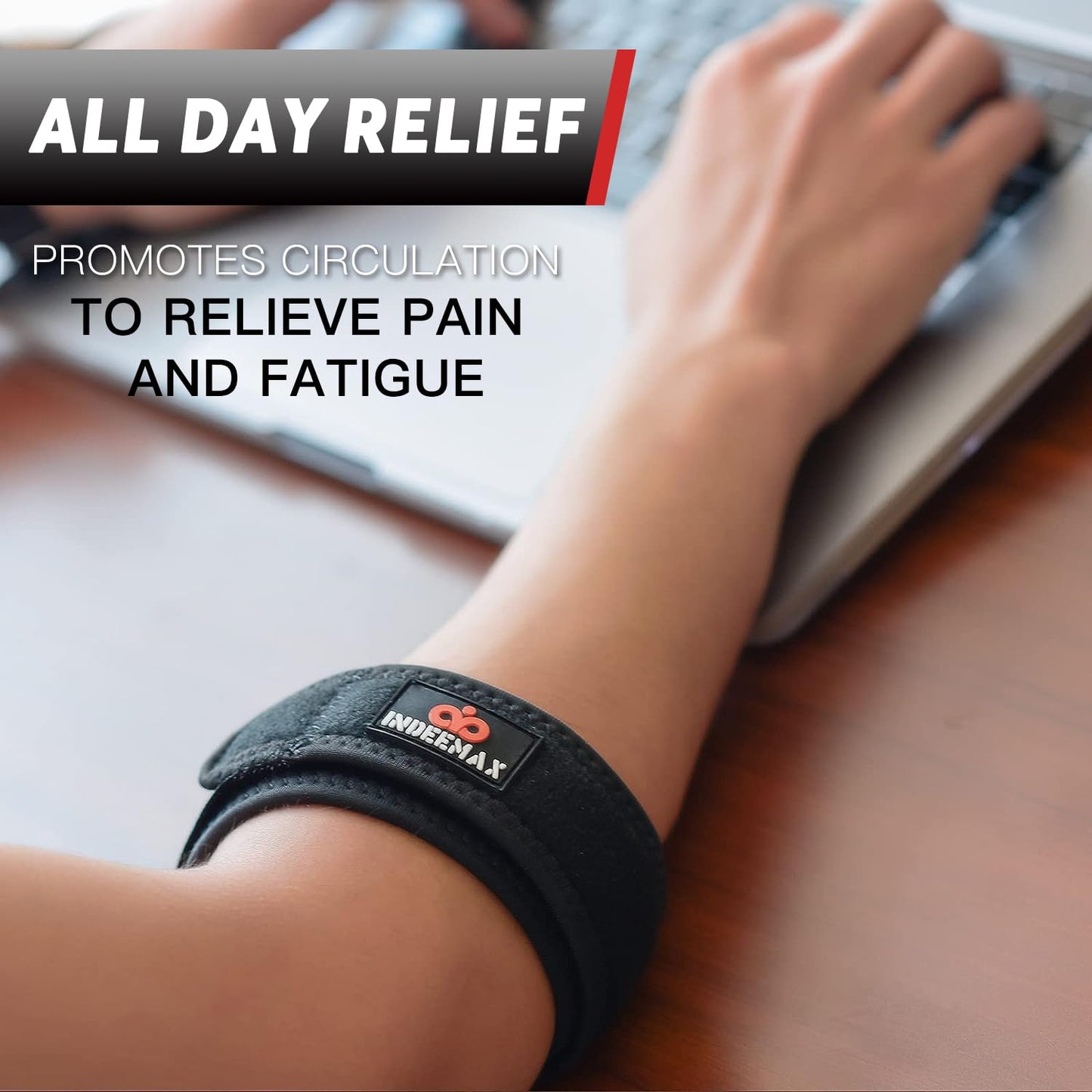 INDEEMAX Elbow Brace for Tendonitis and Tennis Elbow for Women Men, Adjustable Golfers Elbow Brace Counterforce Band with Compression Pad, Effective Tendon Pain Relief, Black