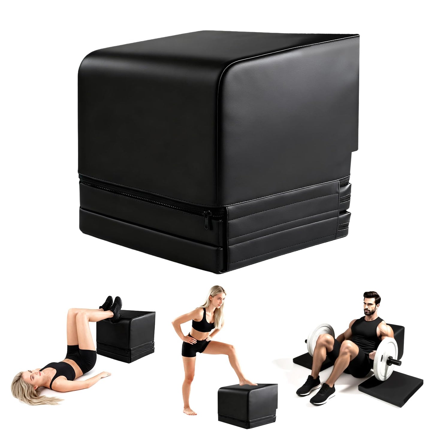 SEHAUSEU Adjustable Hip Thrust Bench, Pu Glute Machine with 2 Removable Height-Adjustable Training Pads, Multi-Function Full-Body Workout Box Suitable for Glute Presses/Glute Bridges/Box Jumps