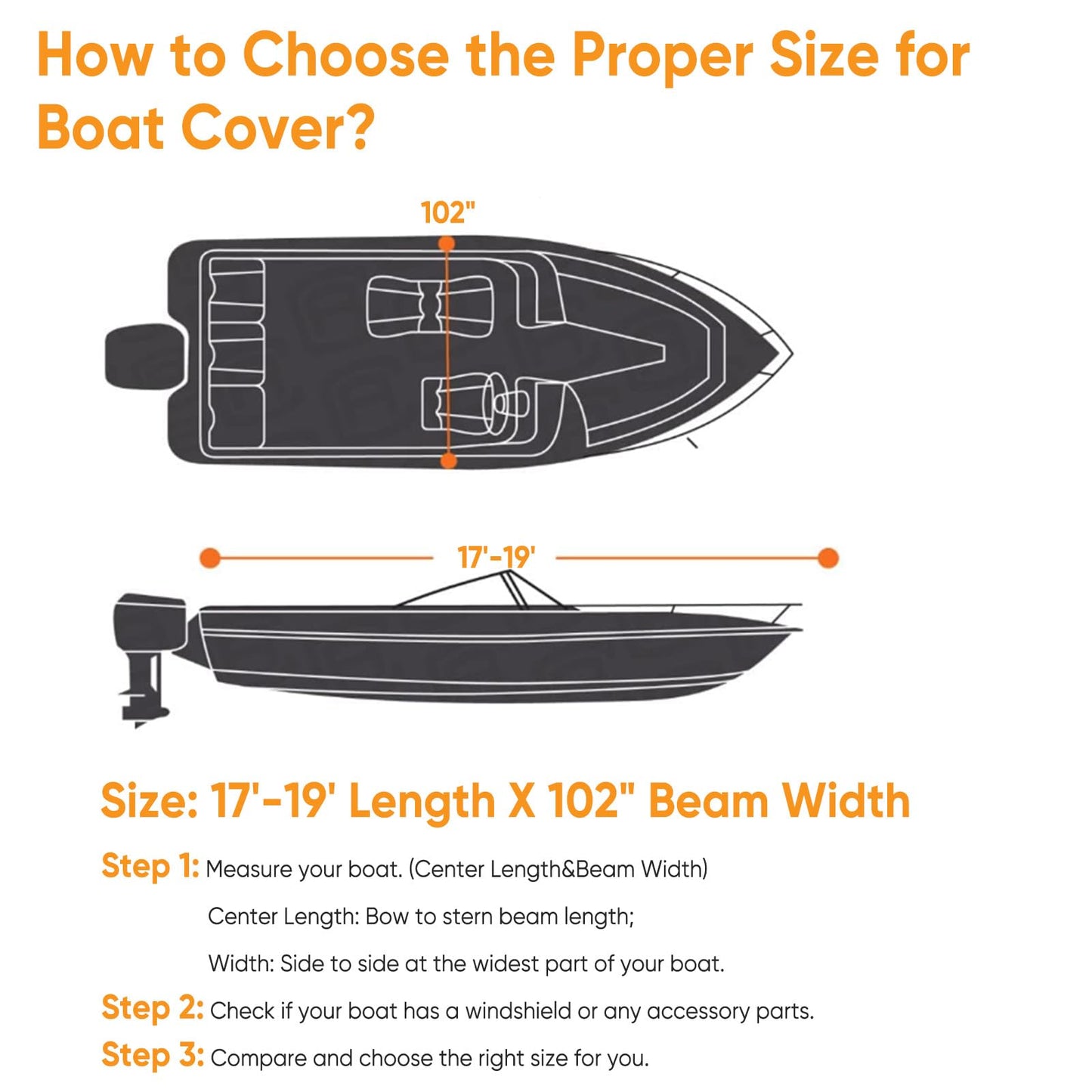 NEVERLAND Boat Cover Heavy Duty Marine Grade Polyester Canvas Waterproof Trailerable Boat Cover Fits V Shape/V-Hull and Tri-Hull Runabouts,Pro-STYL,Bass Boat Length 17-19ft, Beam Width up to 102"