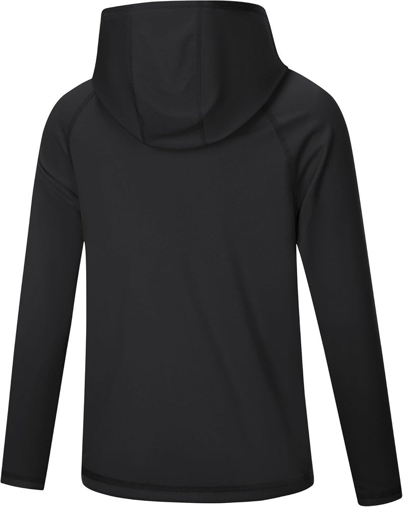 Boys Rash Guard Hoodie - UPF 50+ Long Sleeve Swim Shirt for UV Sun Protection | Perfect for Fishing & Beach Activities