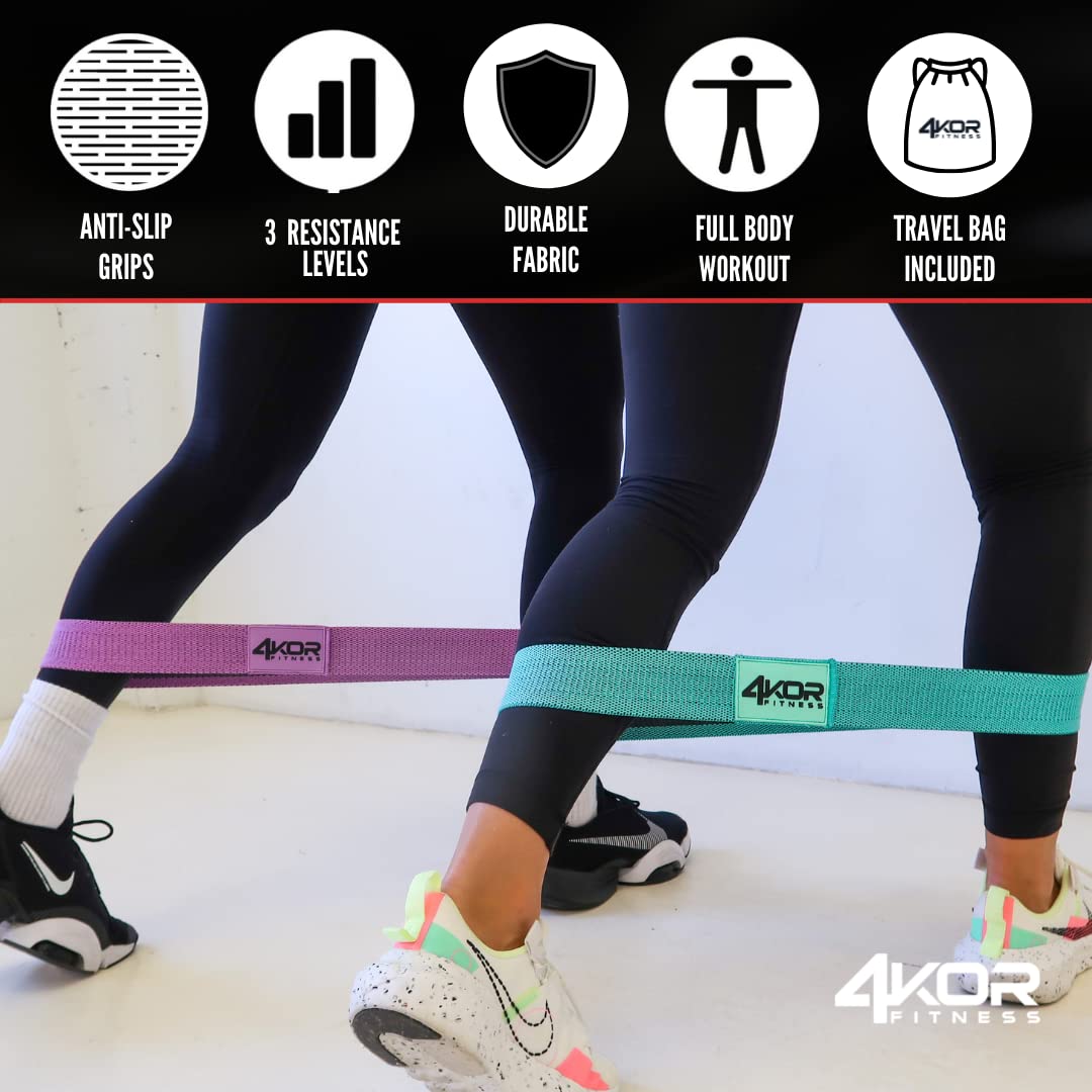 4KOR Resistance Fit Bands - Set of 3 | Tone & Lift Glutes, Arms & Legs - Exercise Band for Strength Training, 2 inch Wide Soft Fabric - 3 Levels of Comfortable Resistance