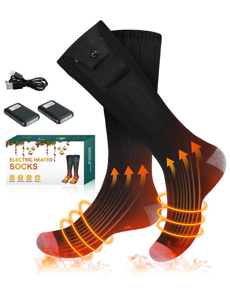 Maraiss Heated Socks, Rechargeable 5000mAh Electric Socks for Men Women, Christmas Stocking Stuffers Gifts, 3 Heating Settings Washable Heated Sock for Fishing Skiing Hunting Hiking Skating