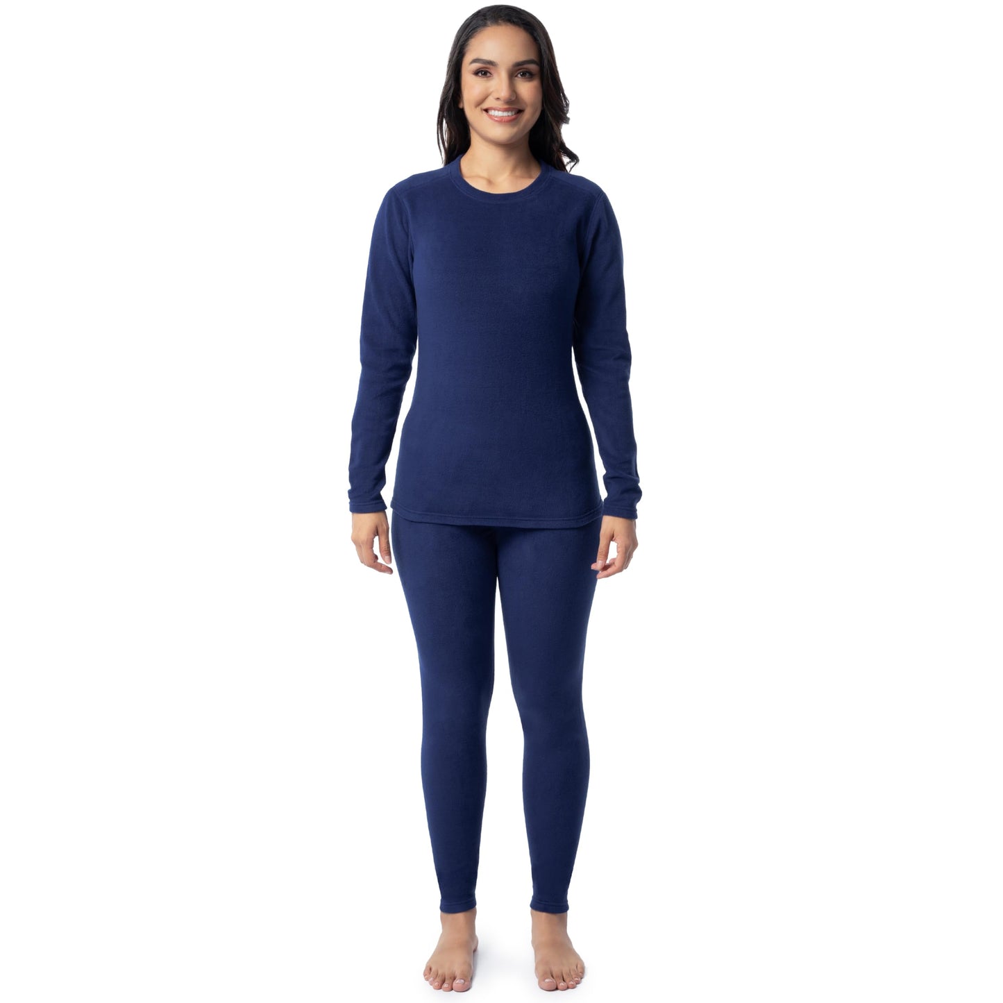 Fruit of the Loom Women's Stretch Fleece Lined Thermal Long Johns Underwear Set, Indigo Ocean, 2X