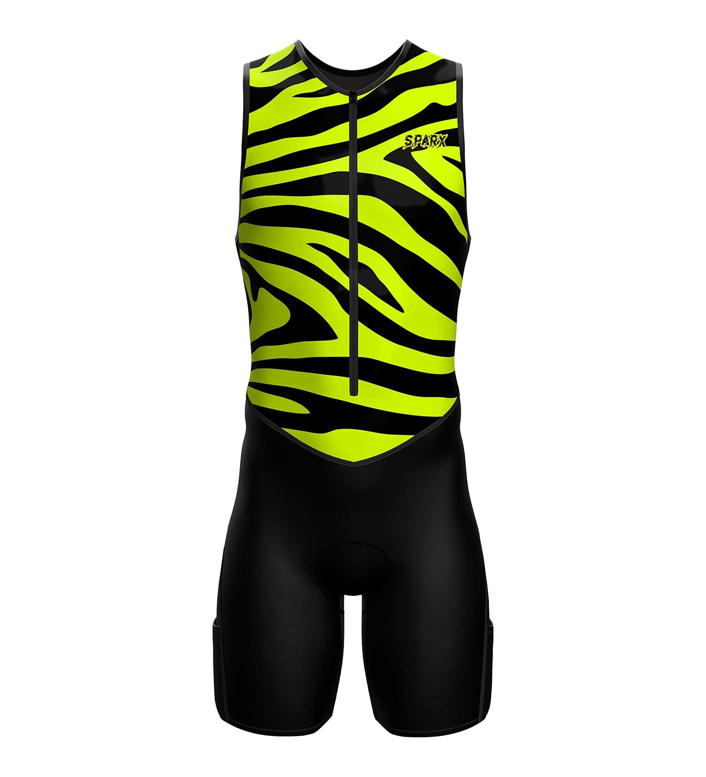 Sparx Men's Premium Triathlon Suit – Padded, Quick-Dry, Compression Fit, Lightweight Tri Suit for Swim, Bike, Run Race & Training (Yellow Tiger, 3XL)