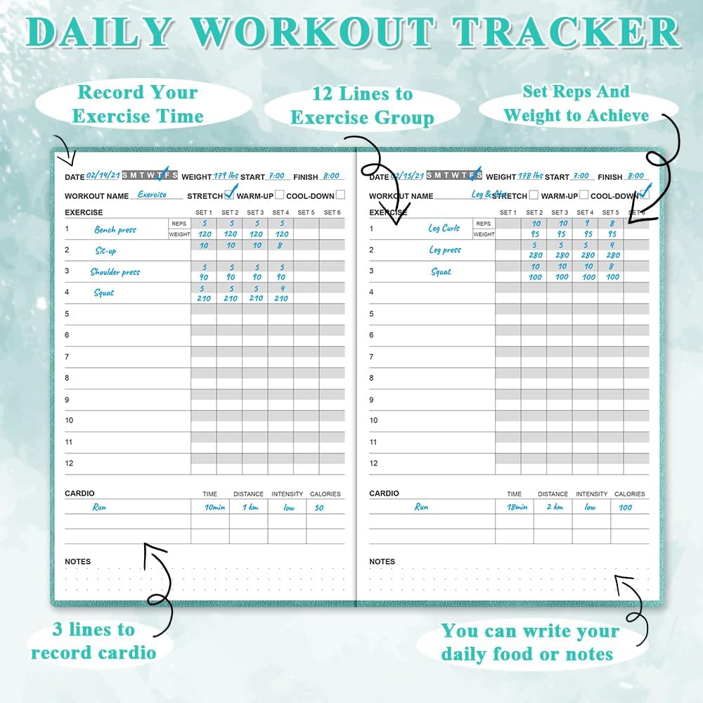 Fitness Planner - A5 Hardcover Workout Journal for Weight Loss & Bodybuilding | Daily Health Tracker in Teal