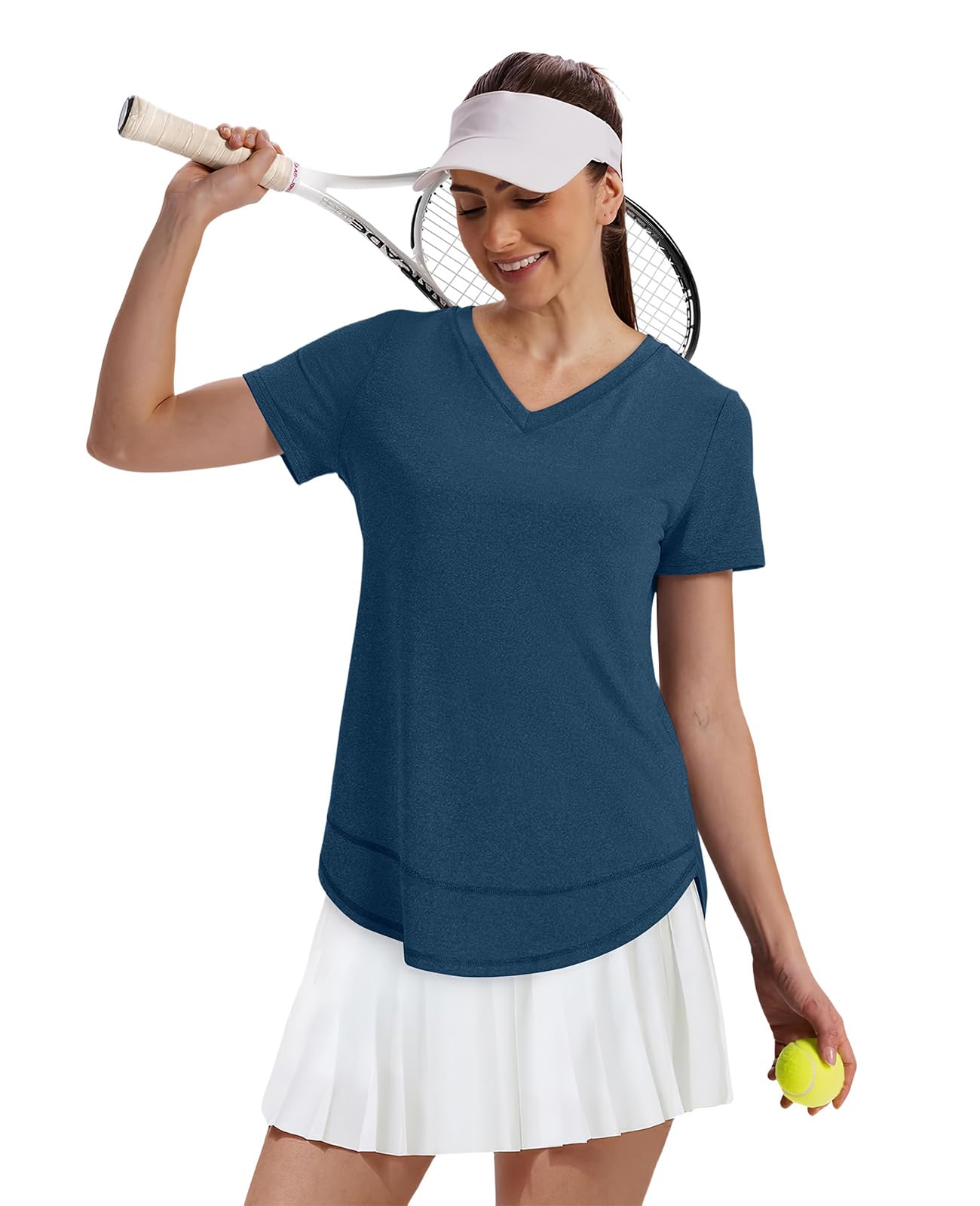Short Sleeve Shirts for Women Workout Pilates Outfits Tennis Summer Tops 2026 Beach Vacation Clothes V Neck Navy Blue M