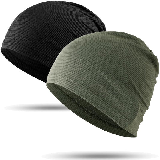 WTACTFUL Cooling Skull Cap for Men Breathable Sweat Hat Running Caps Skull Caps Thin Slouchy Beanie for Cycling Motorcycle Riding Football Helmet Hard Hat Liner Summer Sport 2-Pack Black Deep-Green