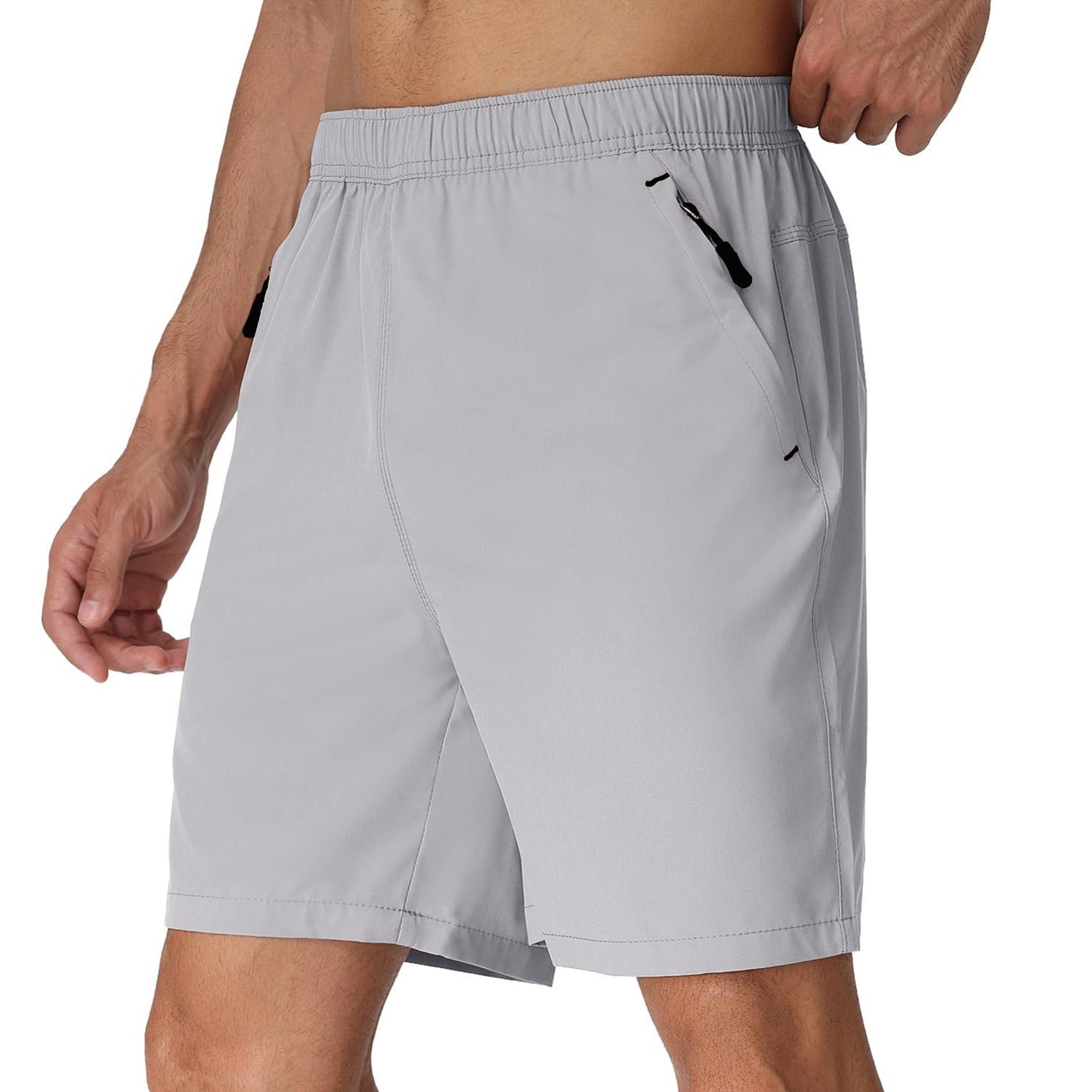 Rapoo Mens Elastic Waist Shorts Mens Gym Workout Athletic Shorts 7 Inch Inseam with Zipper Pockets Summer Quick Dry Lightweight Breathable Sports Running Shorts for Men LightGray XL