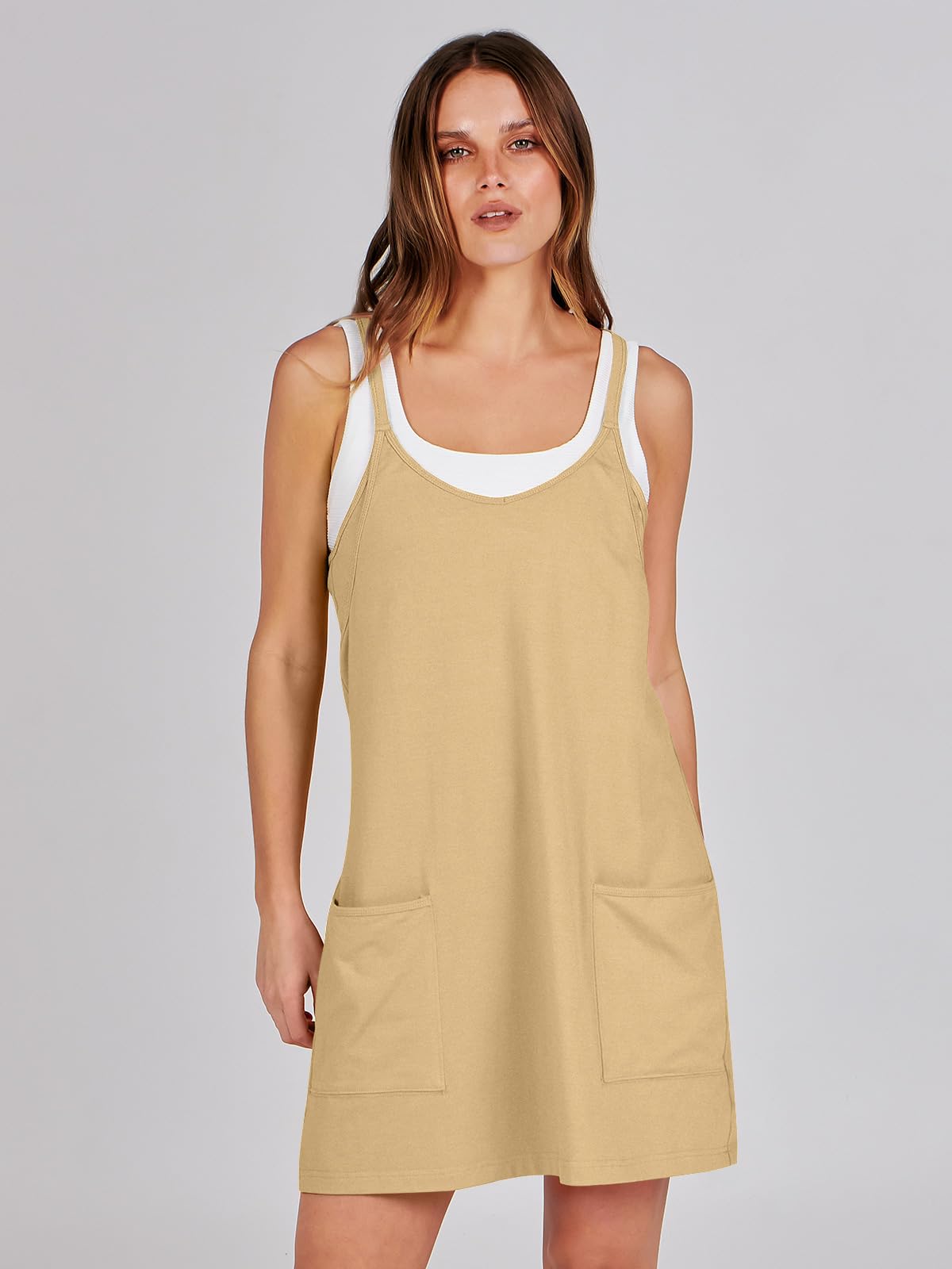 ANRABESS Women Athletic Dress Summer Tennis Workout Active Sports Mini Romper Dress Built in Shorts Travel Vacation Clothes Light Yellow X-Smal