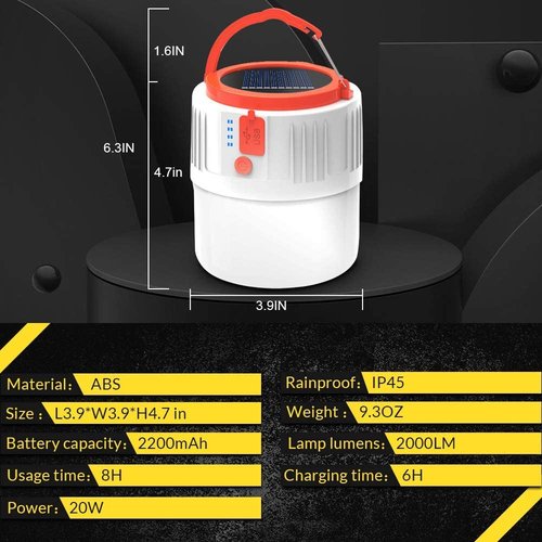 LETOUR Bundle - 2 Items Camping Lantern LED Emergency Portable Light & Solar Powered Camping Lantern IP45 Waterproof for Camping/Hiking/Fishing/Night Working