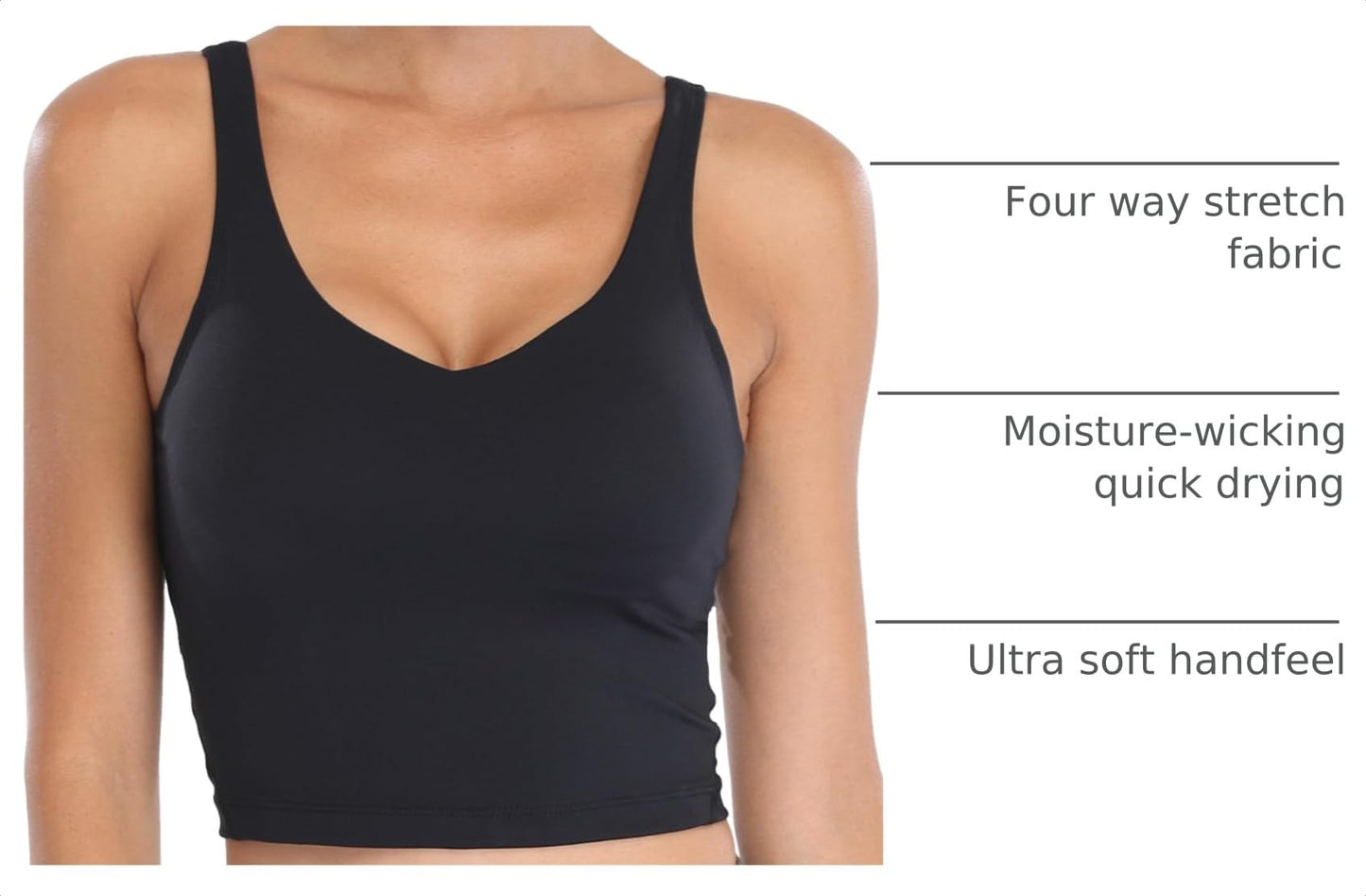 Oalka Sports Bra Womens Longline Padded Crop Tank Yoga Bras Workout Fitness Top Heart Black M