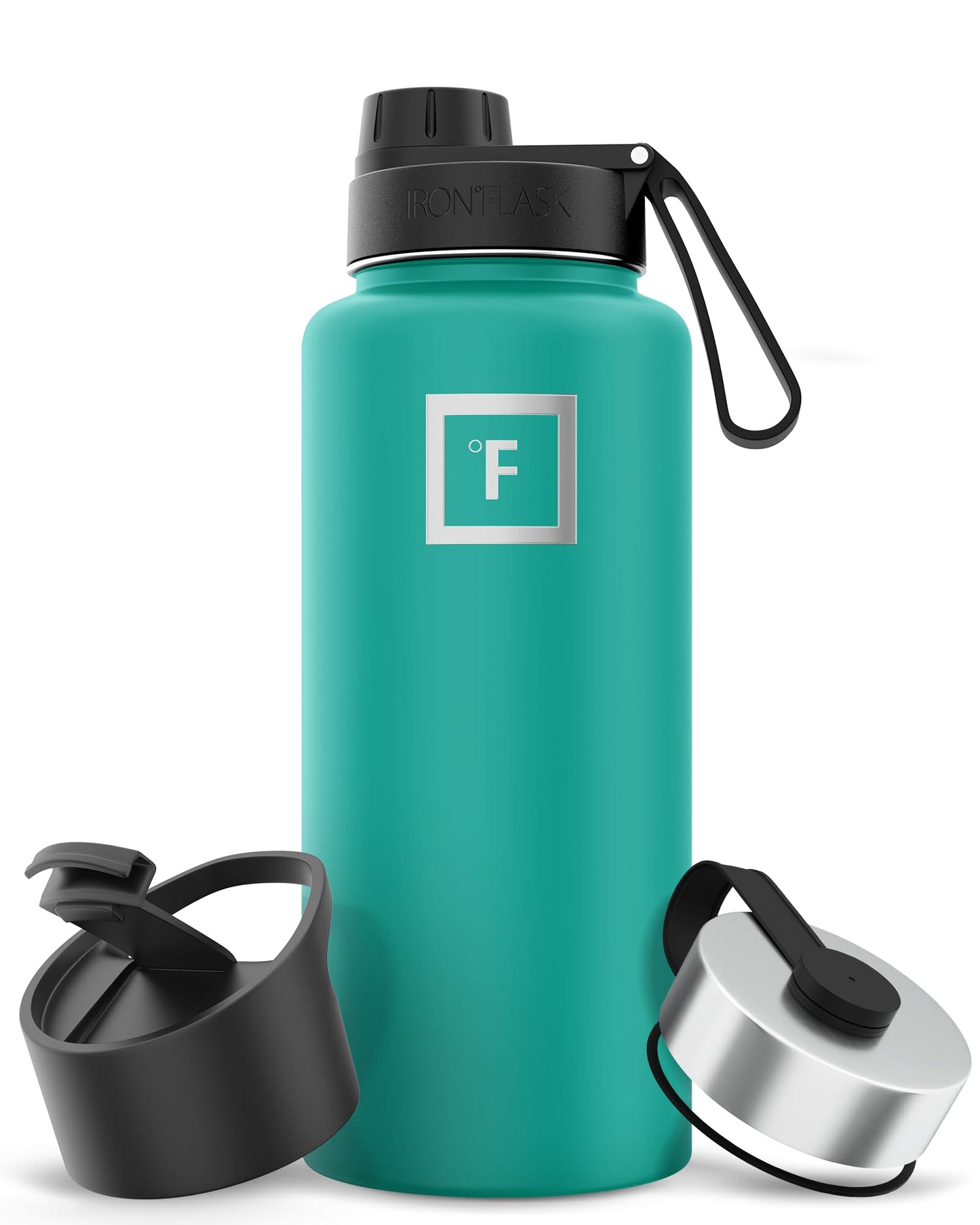 IRON °FLASK Sports Water Bottle - Wide Mouth with 3 Spout Lids - Stainless Steel Gym & Outdoor Bottles for Men, Women & Kids - Double Walled, Insulated Thermos, Metal Canteen - Aquamarine, 32 Oz