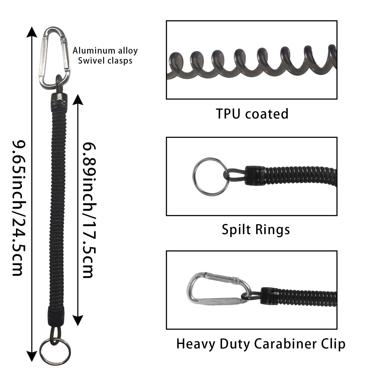 Aventik Magnetic Net Release Ultra-Strong Keychain Fly Fishing Net Retractor with Coiled Lanyard Carabiner Clip(Black)
