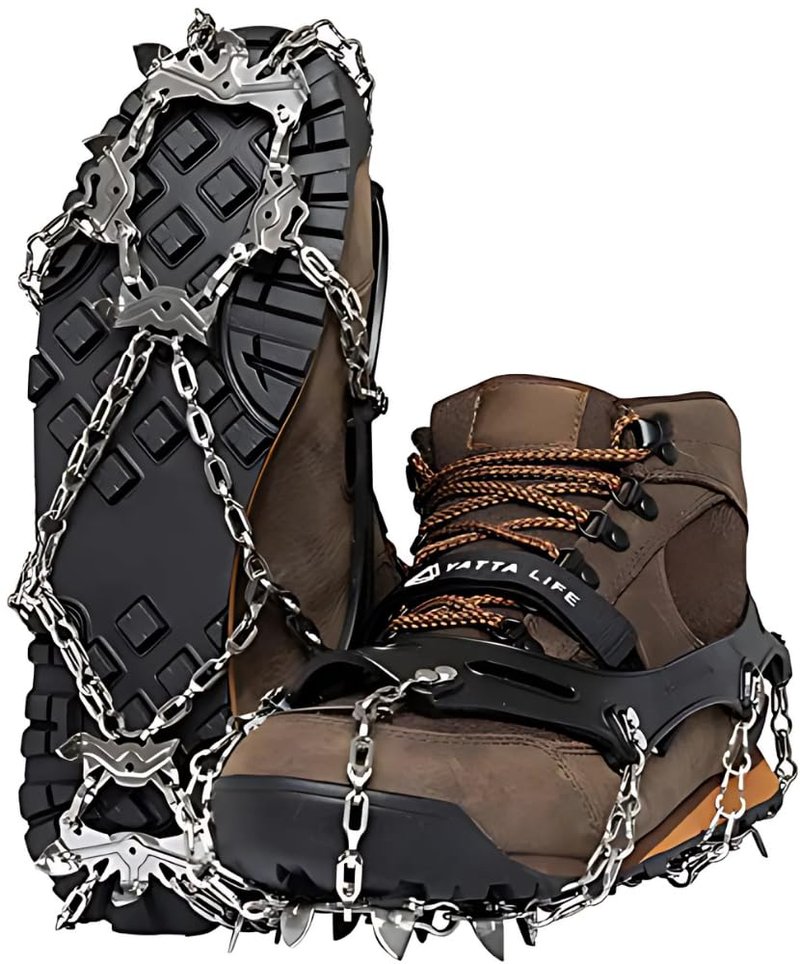 Yatta Life Trail Spikes Crampons Ice Grips for Hiking - Winter Shoes/Boots with 14 Stainless Steel Spikes, Anti-Slip Traction Cleats for Snow Ice Walking Climbing Mountaineering (Black, XL)