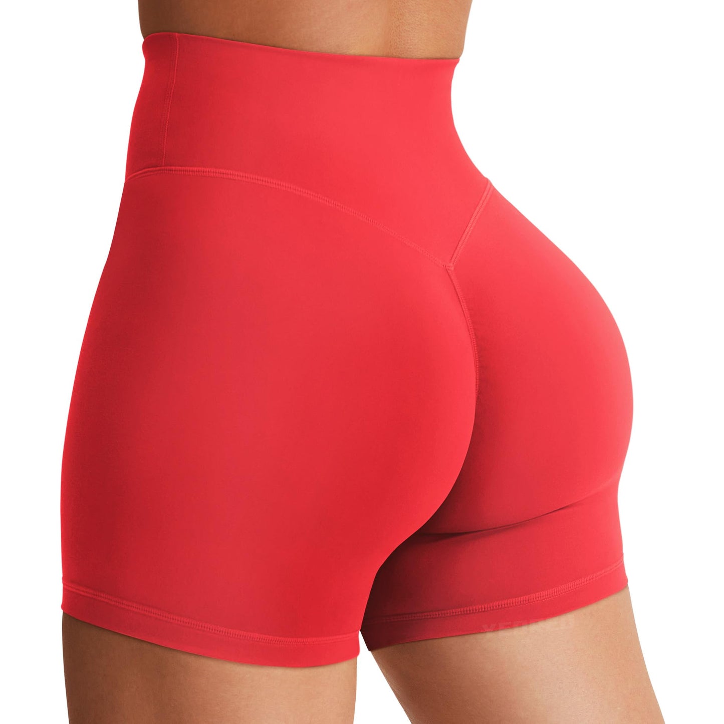 YEOREO Women's Biker Shorts 4.5" / 6" Workout Gym Shorts Craze High Waist Tummy Control Hidden Scrunch Running Yoga Shorts Red