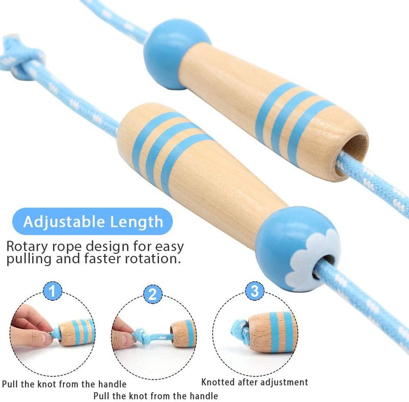 Adjustable 7ft Kids Jump Rope - Cotton Skipping Rope with Wooden Handles for Outdoor Fitness