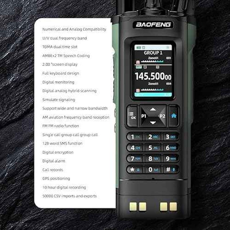 BAOFENG DM32 10W Digital Mobile Radio DM-32UV Long Range Dual Mode U/V Dual Band AM FM Dual Time Tri-Power Slot GPS APRS Two Way Radio with 771 Antenna for Outdoor Hiking Hunting Survival Gear DM-32