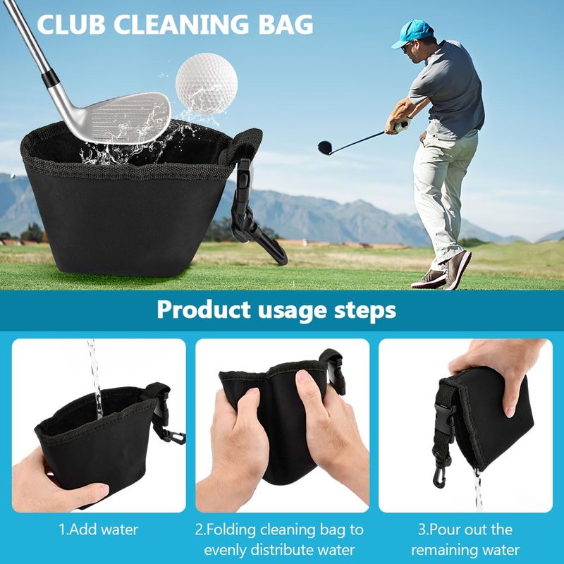 Yuanfenron Golf Club and Golf Ball Cleaning Bag - Cleans Club Grooves, Portable Waterproof Clean Face Tech, Detachable Clip, Quick Dirt & Grass Removal, for Golfers