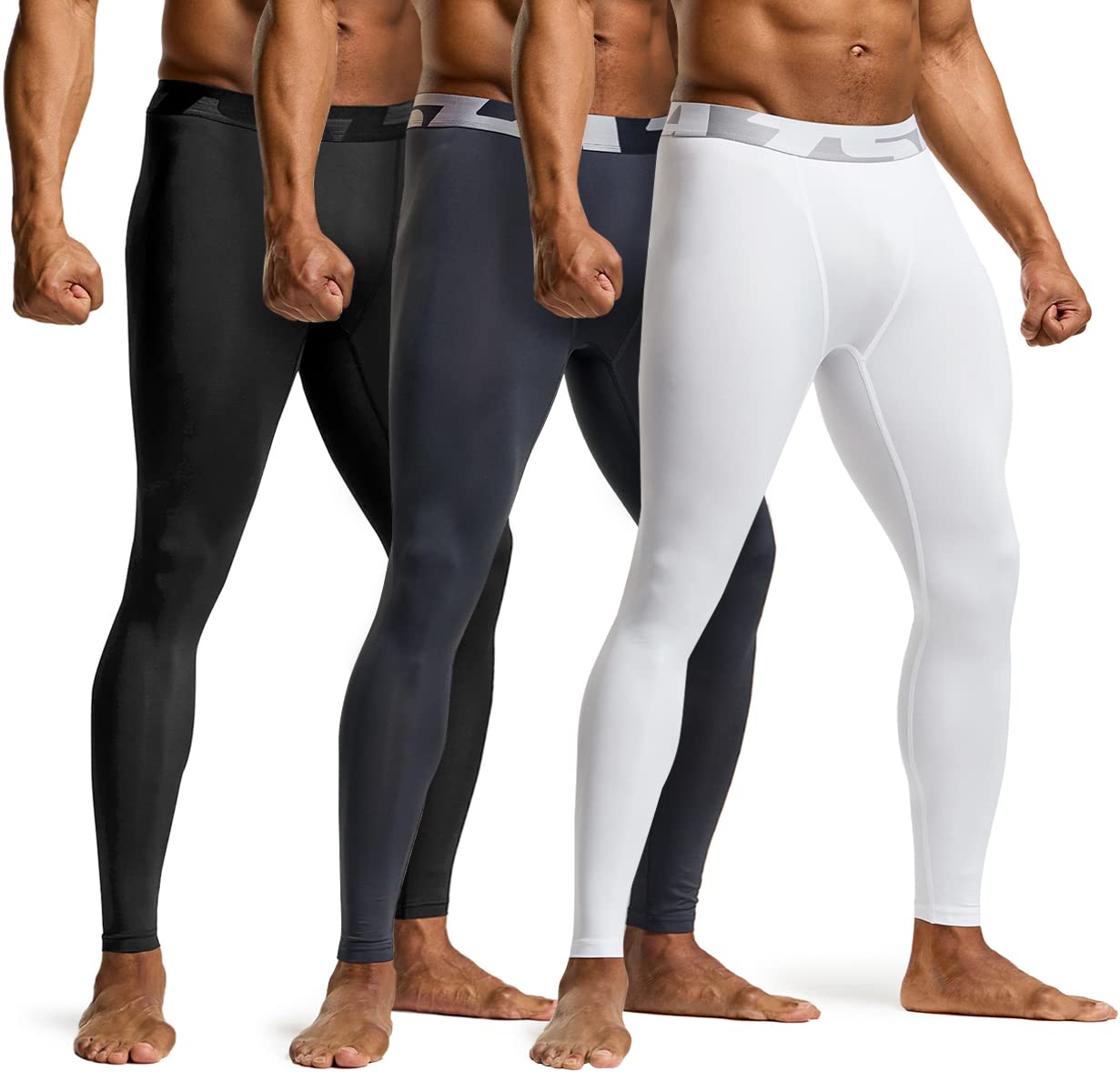 TSLA Men's Compression Pants - Cool Dry Athletic Sports Workout Running Tights Leggings Baselayer, 3pack Cool Dry Dim Black/Charcoal/White, Medium