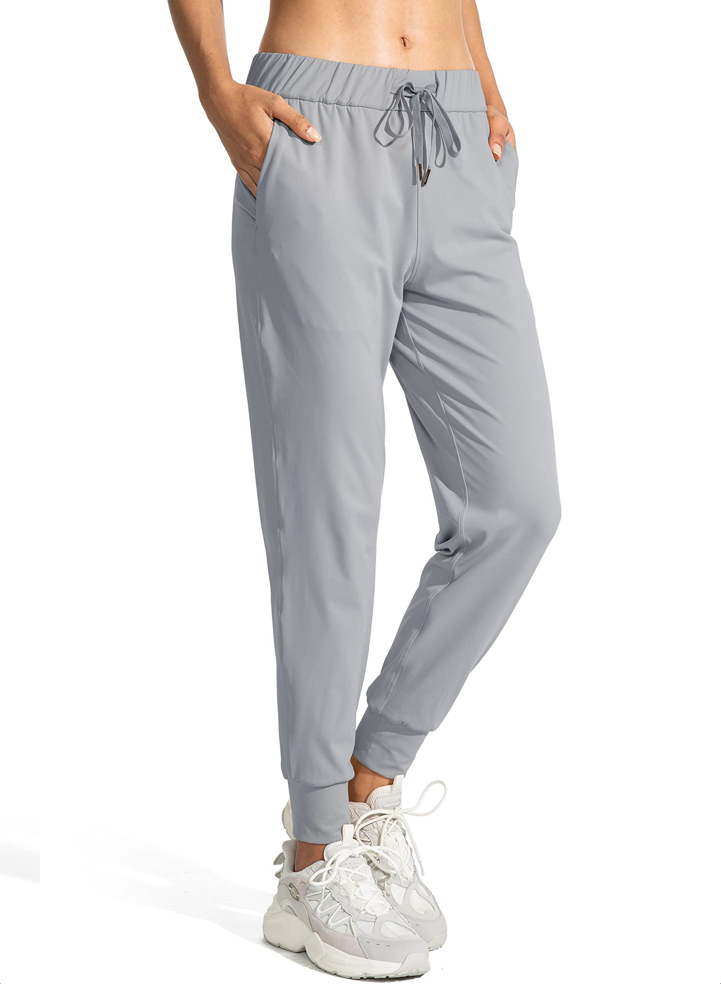 SANTINY Women's Joggers Pants Pockets Drawstring Running Sweatpants for Women Lounge Workout Jogging(Bright Grey_XXL)