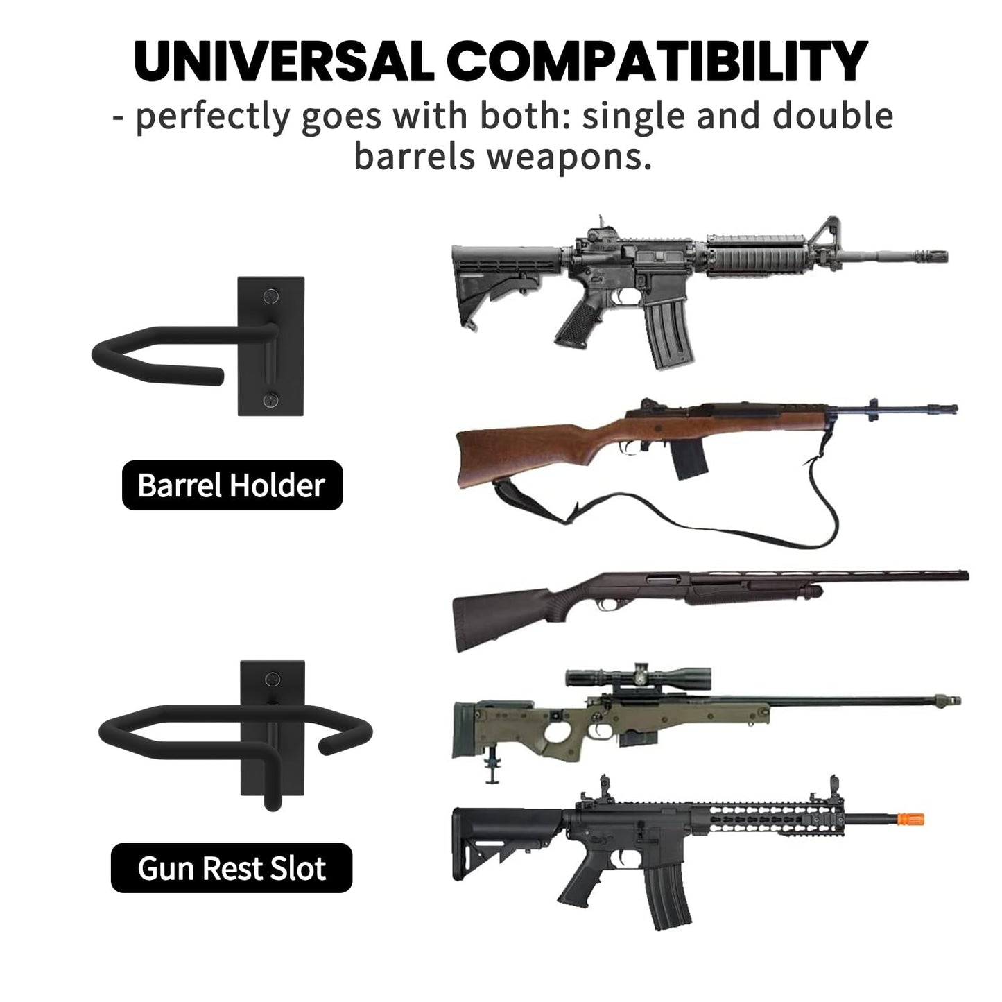 UNITEDPOWER Gun Rack Wall Mount, Metal Shotgun Rack Indoor, Adjustable Rifle Storage Holder with Soft Padding, Vertical Gun Display Stand for Closet, Version Parallel to The Wall