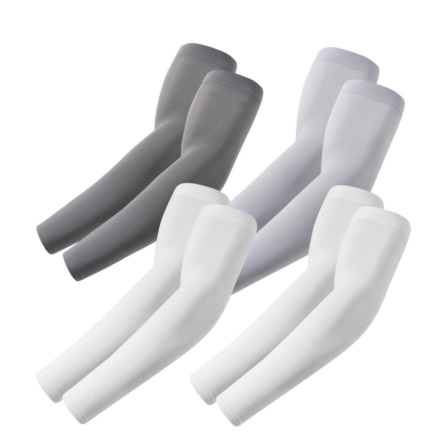 ROXUN 4 Pairs Arm Sleeves, Cooling UV Sun Protection Sports Compression for Men/Women 2 White+Dark Gray+Light Gray
